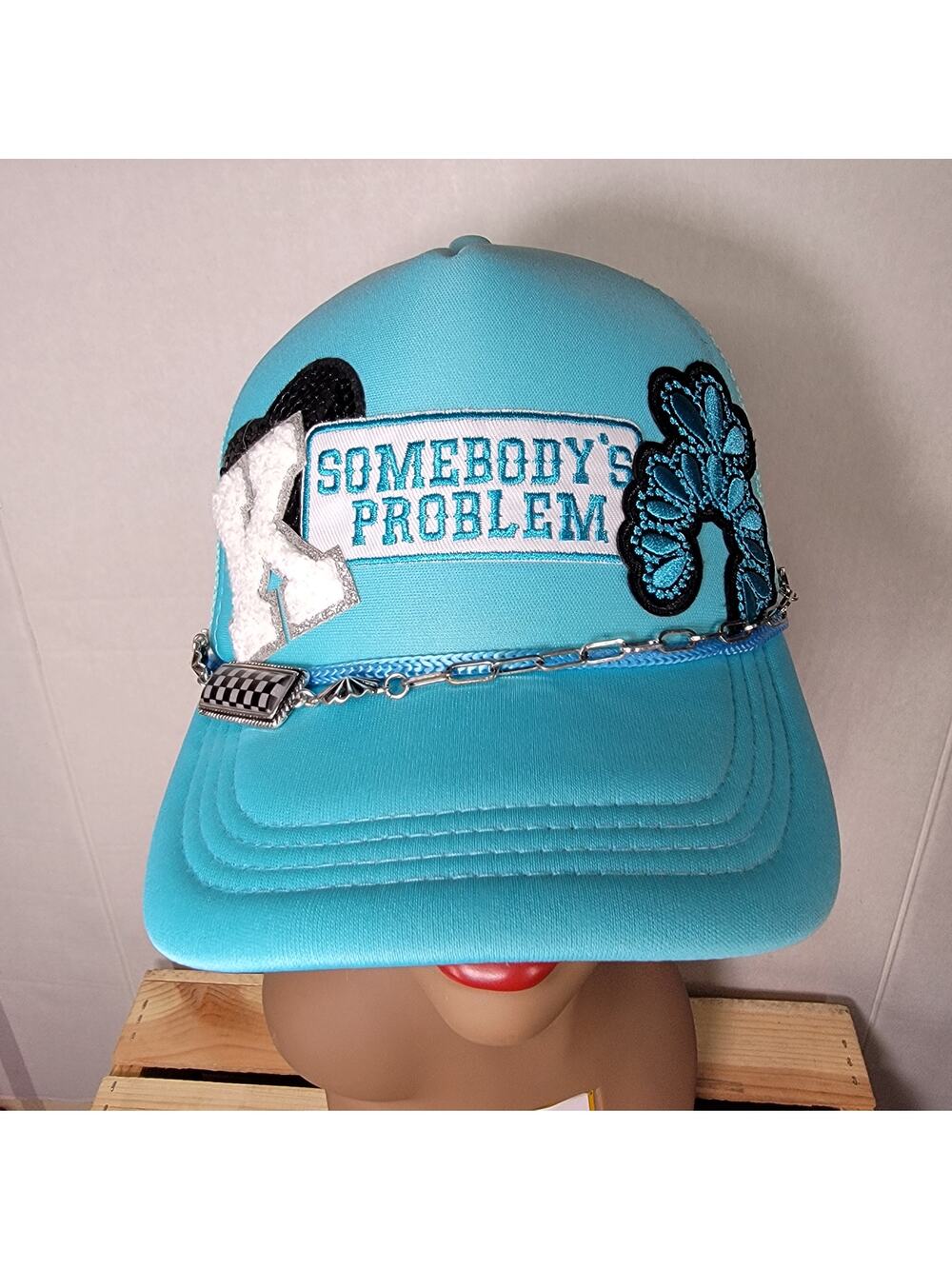 "Somebody's Problem" Turquoise Snapback Trucker Hat w/ Chain